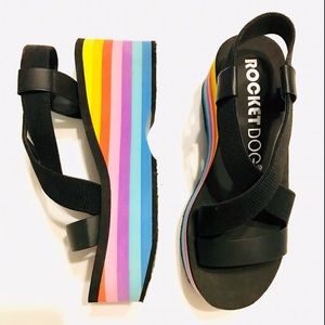 Rocket Dog platform wedge rainbow sandals